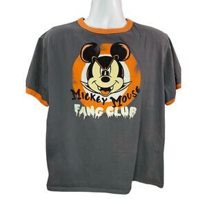Disney Parks Vampire Mickey Mouse Fang Club Shirt Men’s Size Large Gray Orange
